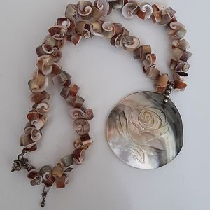 Rose Etched Sterling Silver Shell Necklace